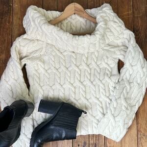 Women’s Paul James Sweater chunky cropped cable knit  wide neck wool size small
